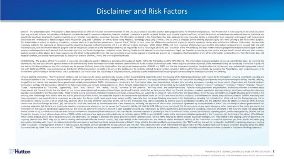Truth Social SPAC pitch deck slide 2 of 39