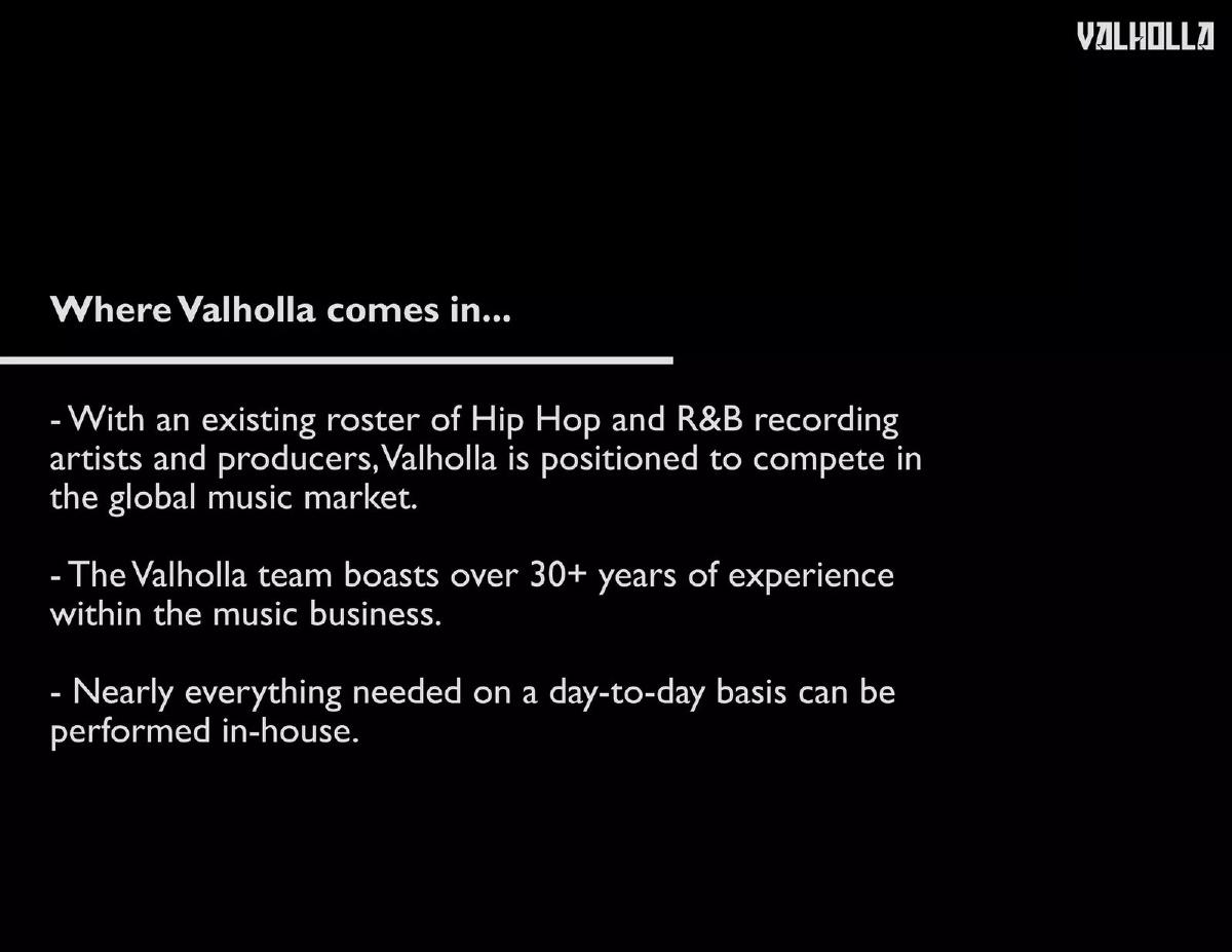 Valholla Entertainment pitch deck slide 4 of 8