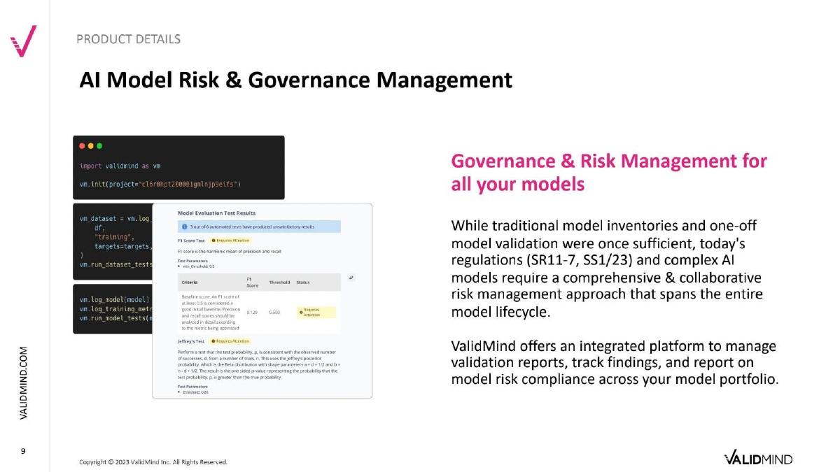 ValidMind pitch deck slide 9 of 12