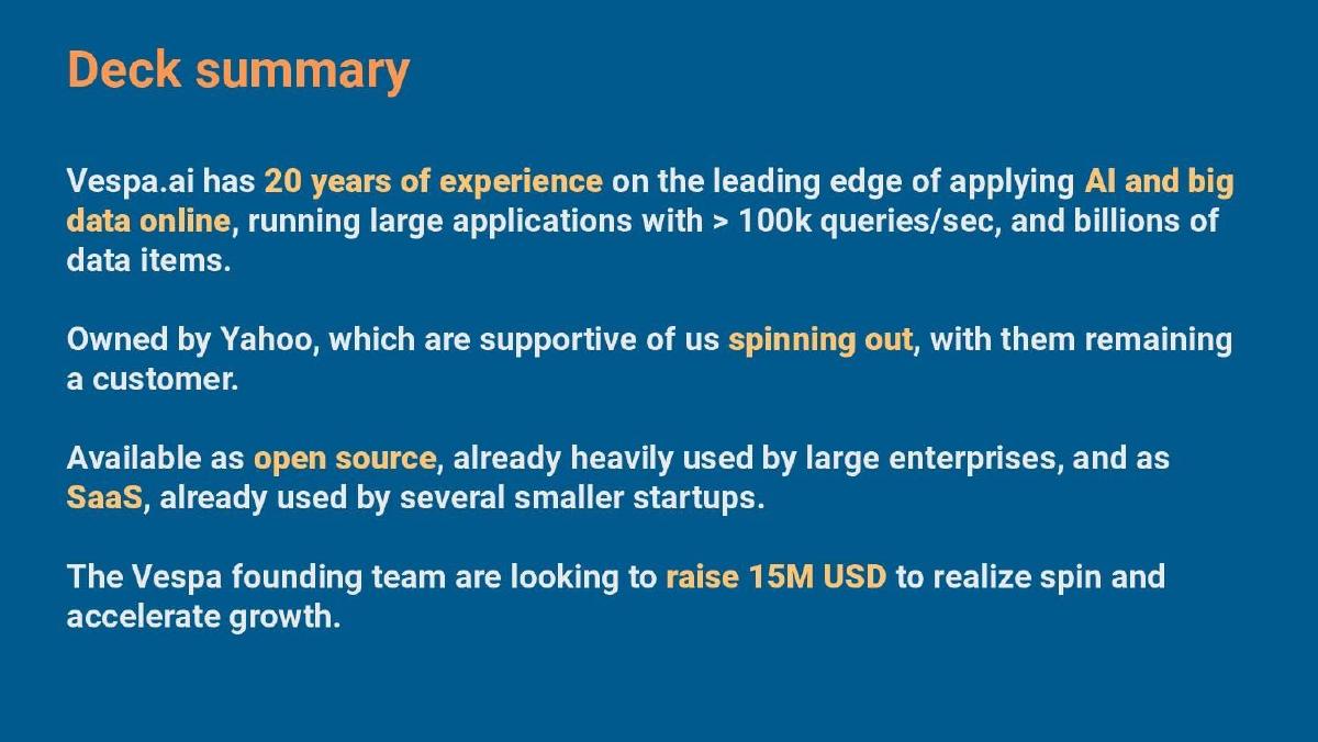 Vespa.ai pitch deck slide 2 of 12