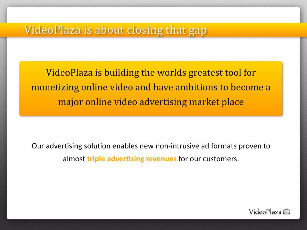 VideoPlaza pitch deck slide 4 of 27