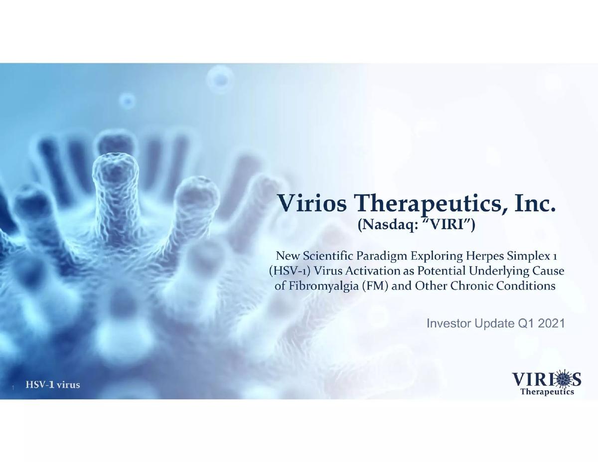Virios Therapeutics, Inc. pitch deck slide 1 of 19