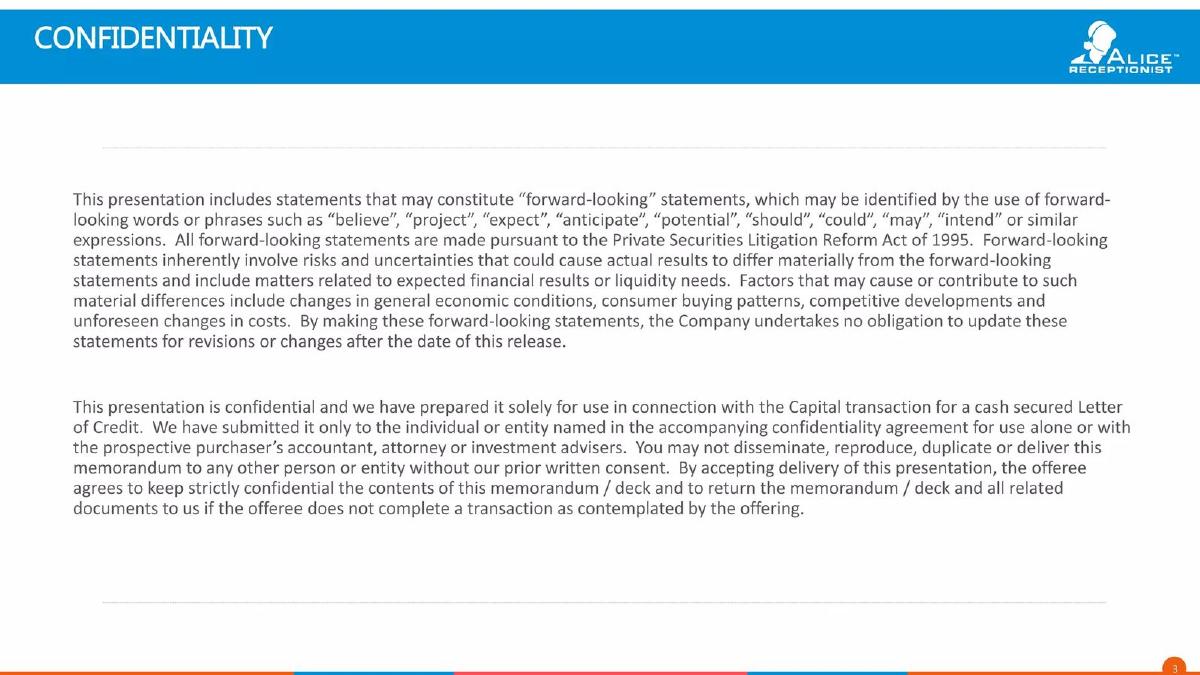 Virtual Communication Corporation (ALICE Receptionist) pitch deck slide 3 of 15
