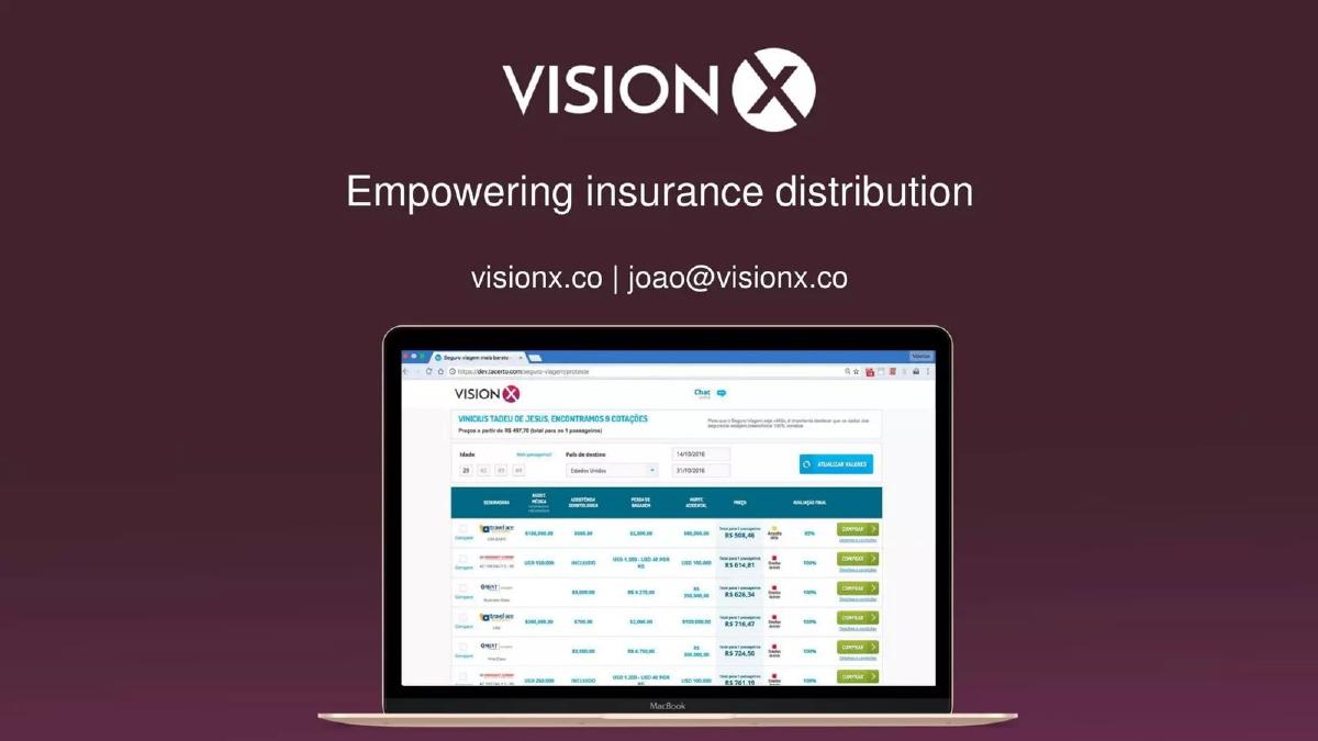 VisionX pitch deck slide 1 of 7