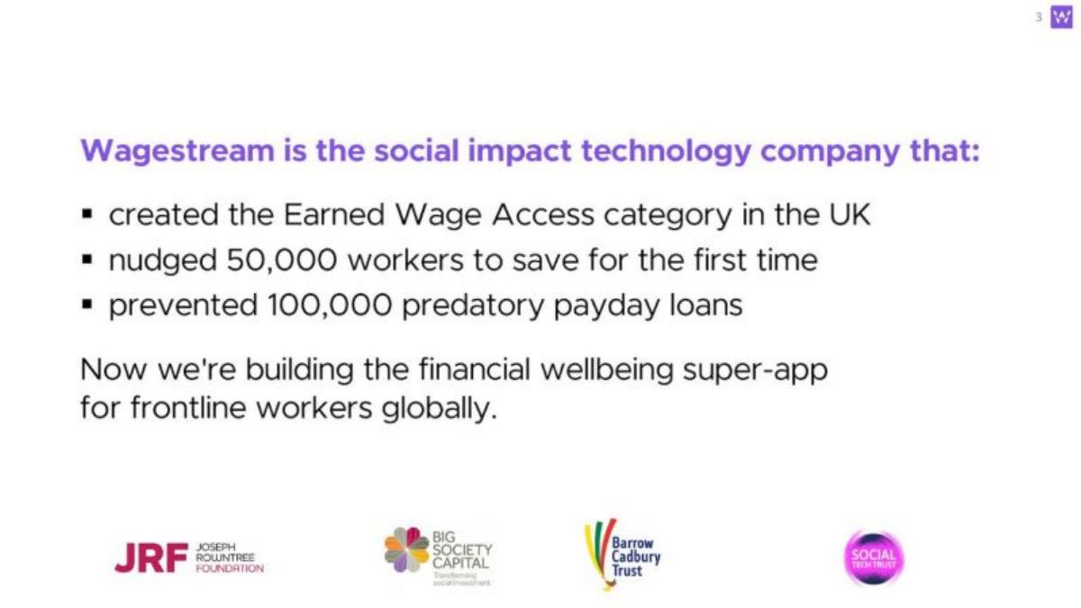 Wagestream pitch deck slide 3 of 12