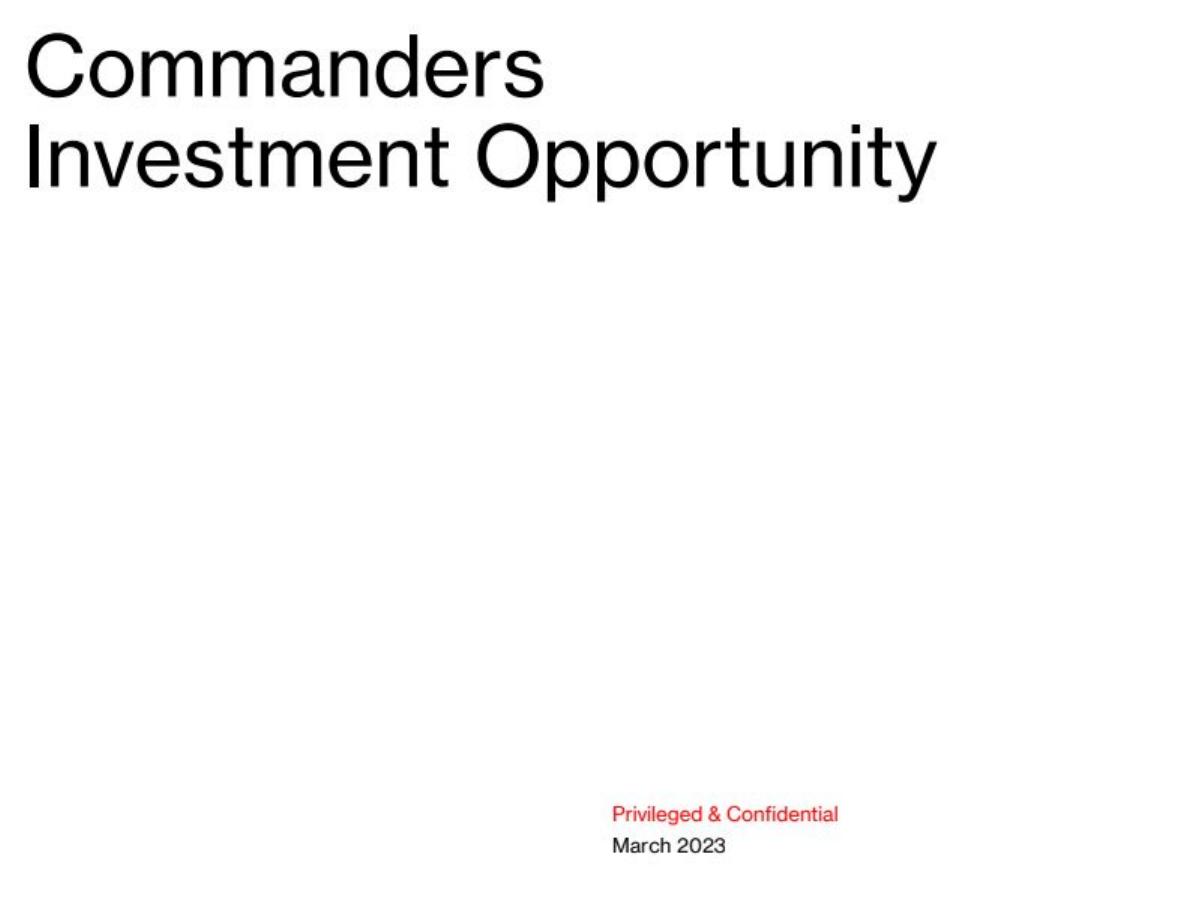 Washington Commanders pitch deck slide 1 of 43