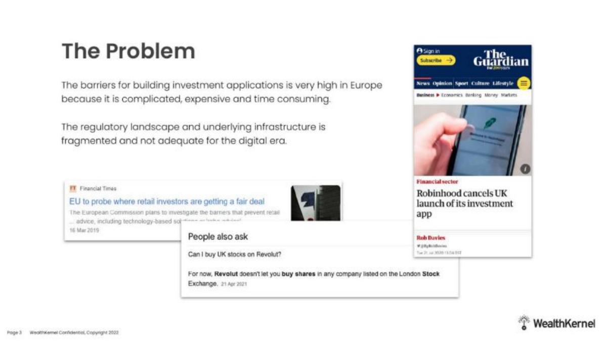 WealthKernel pitch deck slide 2 of 9