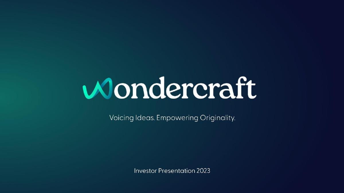 Wondercraft pitch deck slide 1 of 9