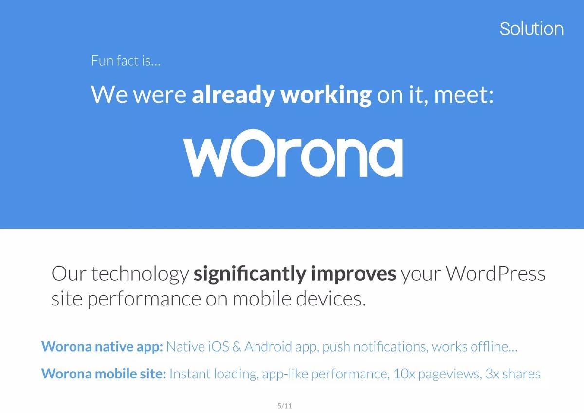 Worona pitch deck slide 5 of 11