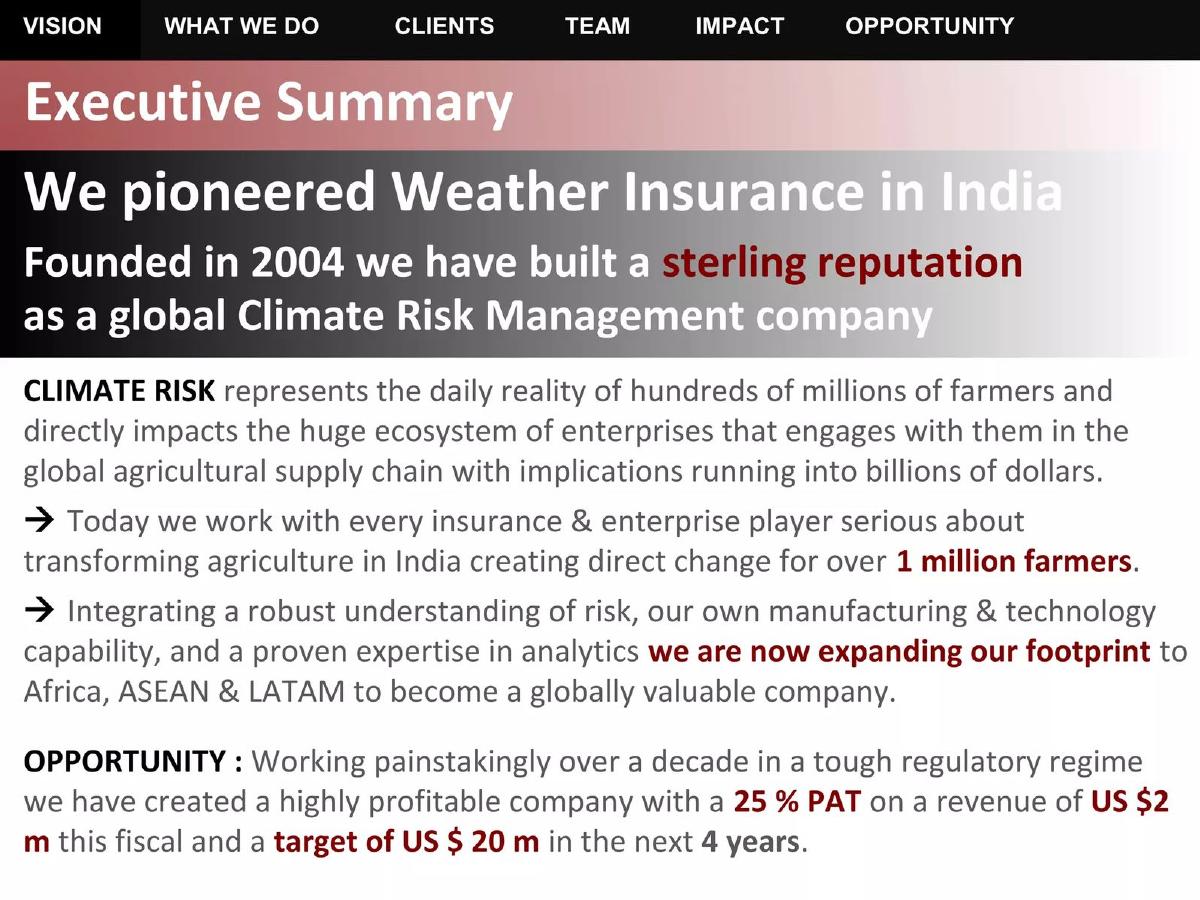 WRL (Weather Risk Management Services) pitch deck slide 2 of 25