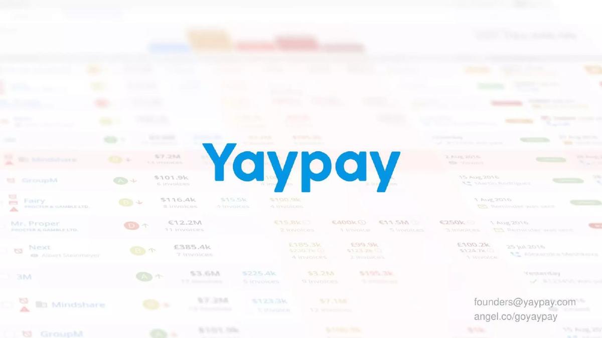 YayPay pitch deck slide 1 of 13