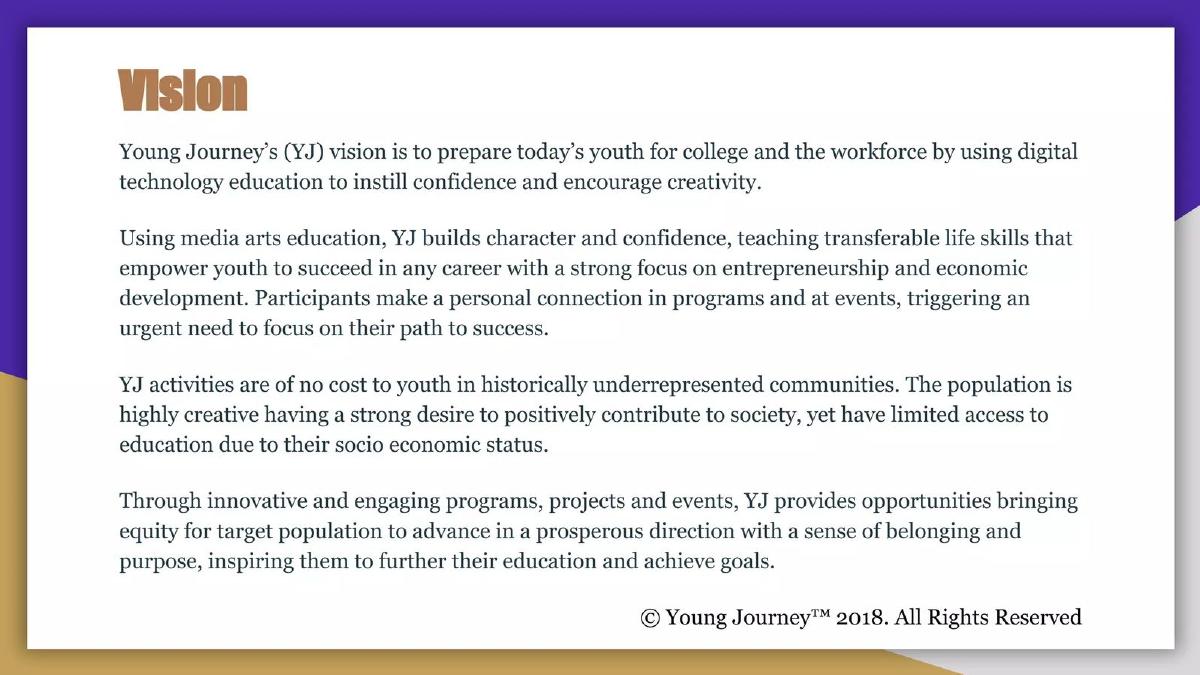 Young Journey Youth & Family Programs pitch deck slide 2 of 11