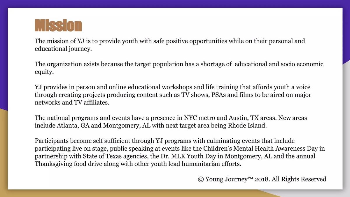 Young Journey Youth & Family Programs pitch deck slide 3 of 11