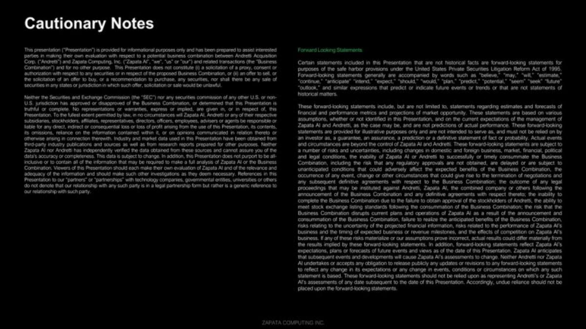 Zapata AI SPAC pitch deck slide 2 of 28