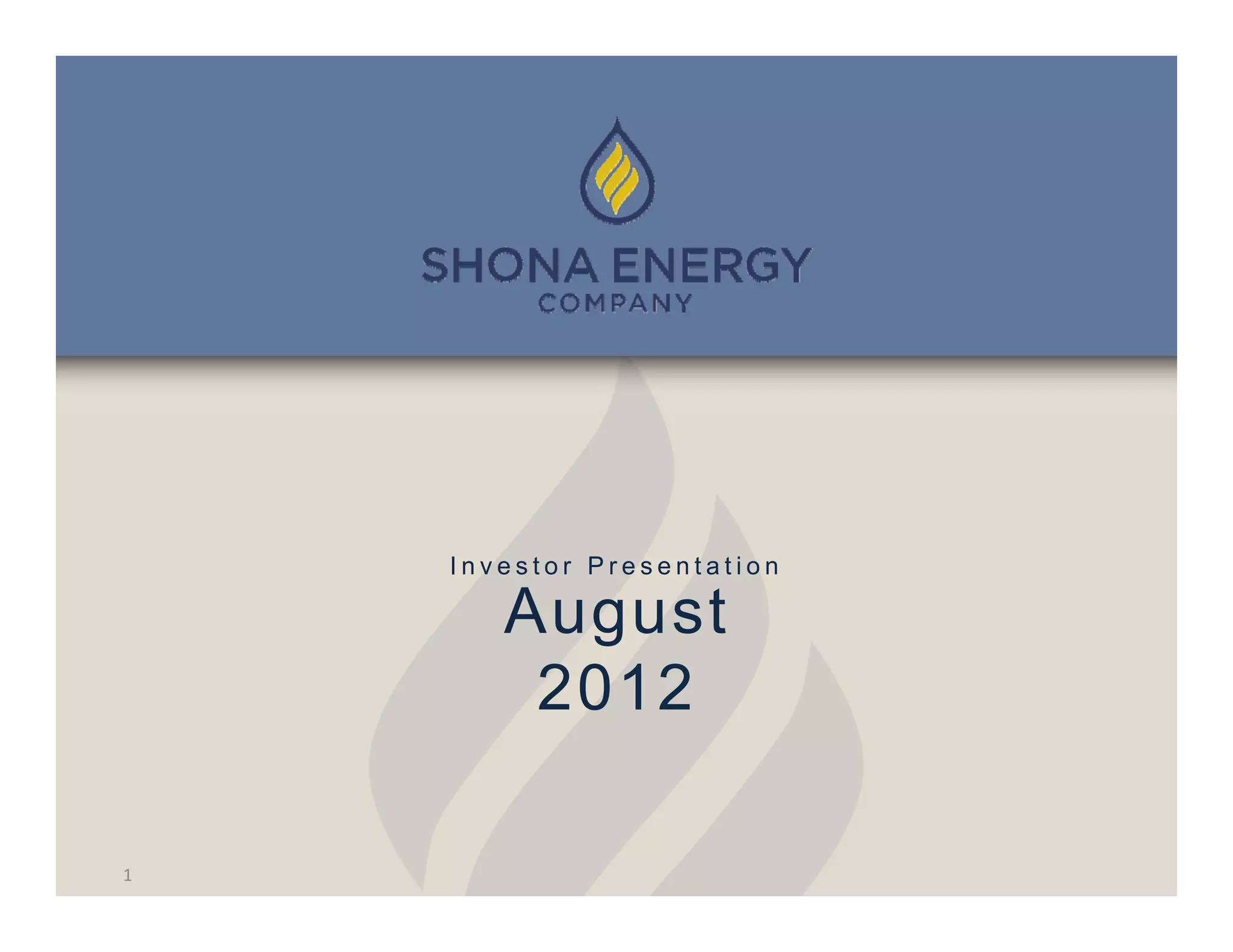 Cover slide of the Shona Energy Company, Inc. pitch deck — Public (TSX-V: SHO) 2012
