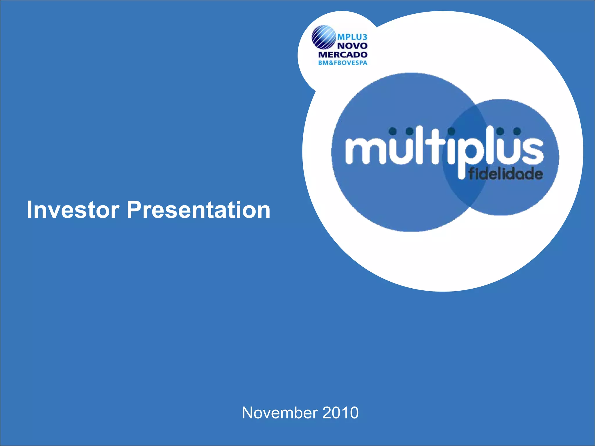Cover slide of the Multiplus pitch deck — Public (Post-IPO) 2010