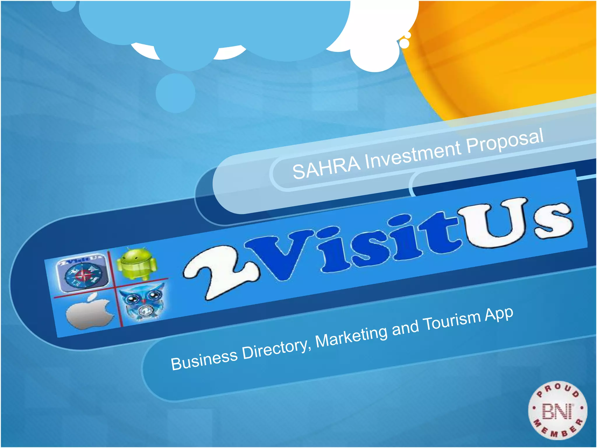 Cover slide of the 2VisitUs pitch deck