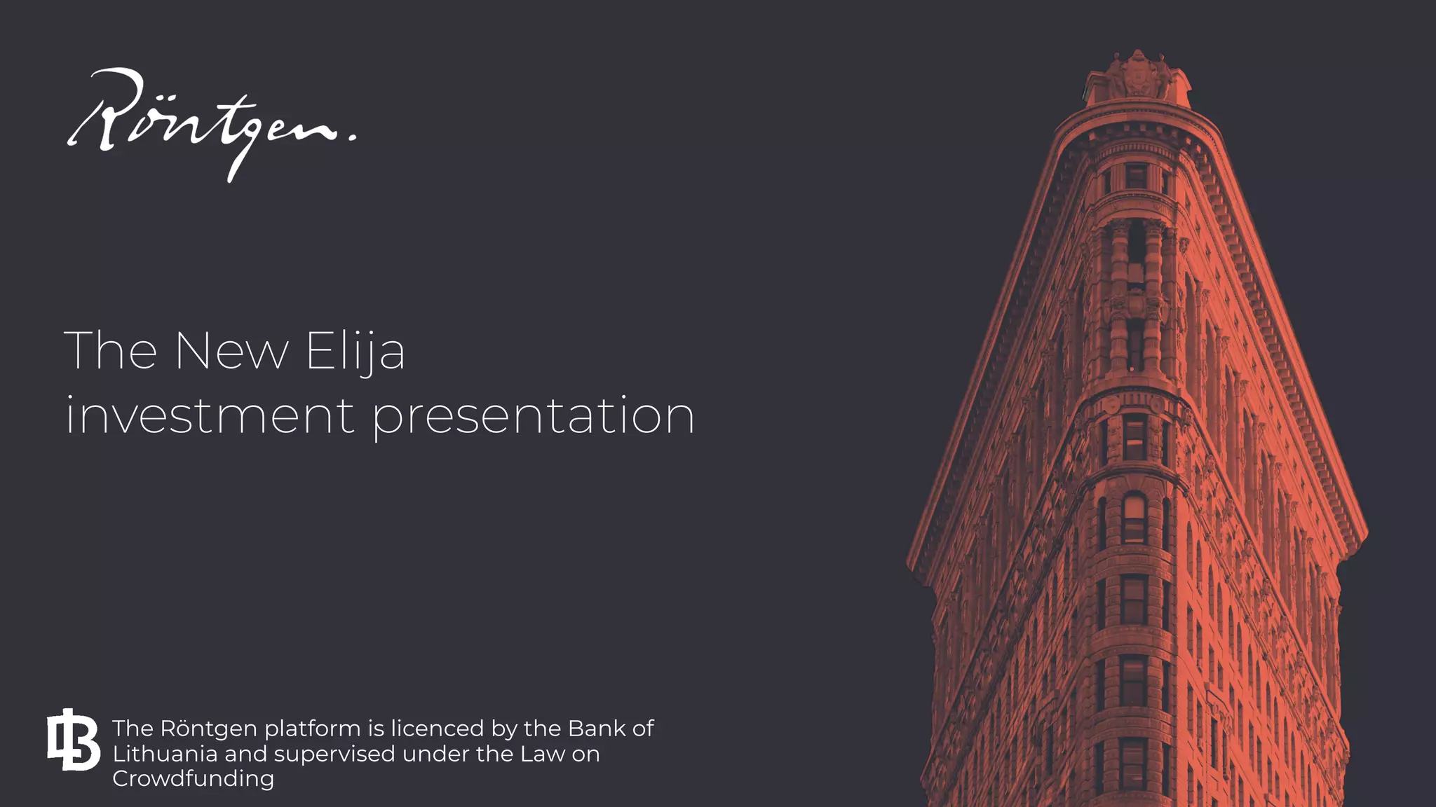 Cover slide of the UAB Naujoji Elija pitch deck — 2019