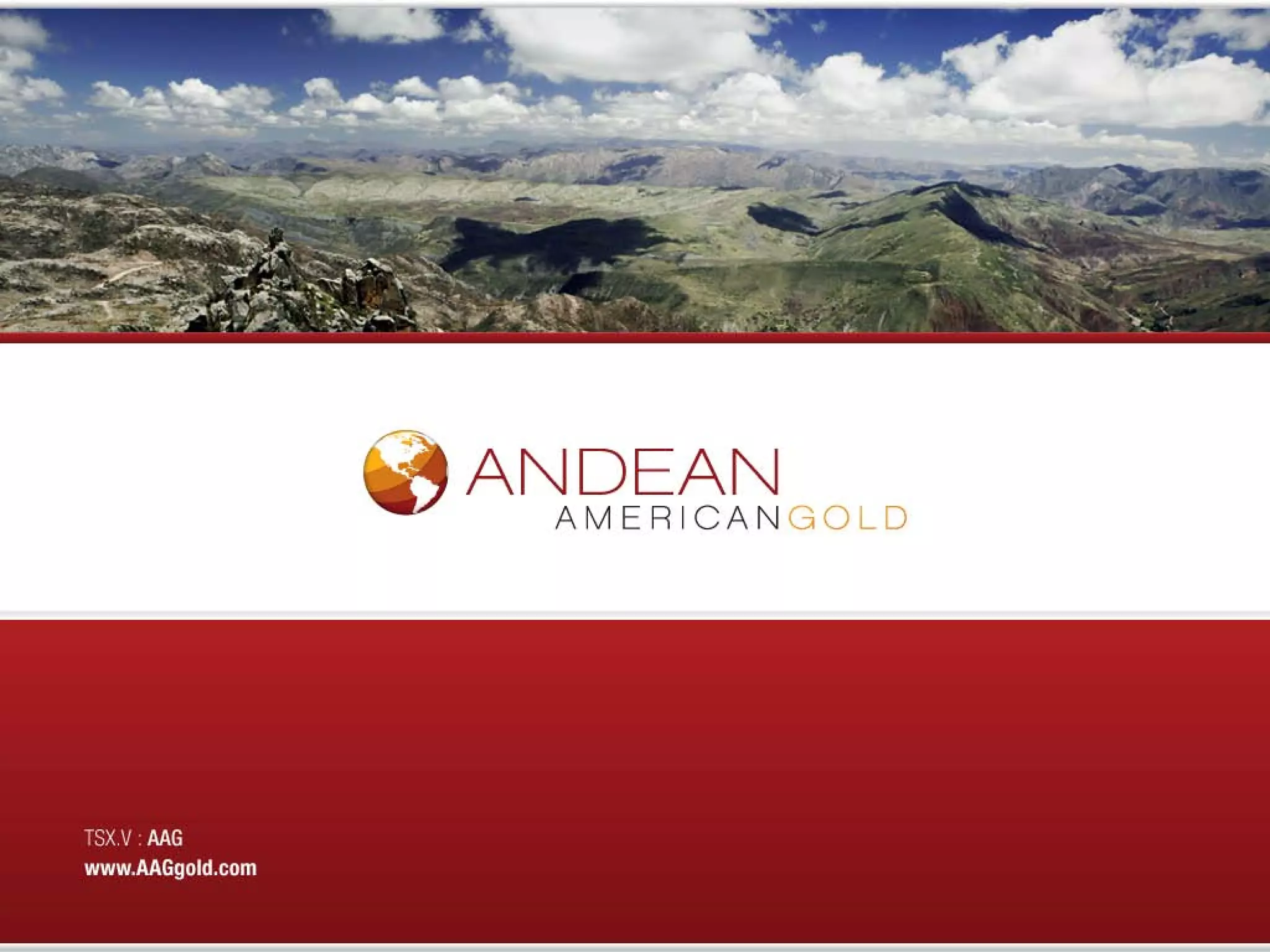 Cover slide of the Andean American Gold pitch deck — 2010
