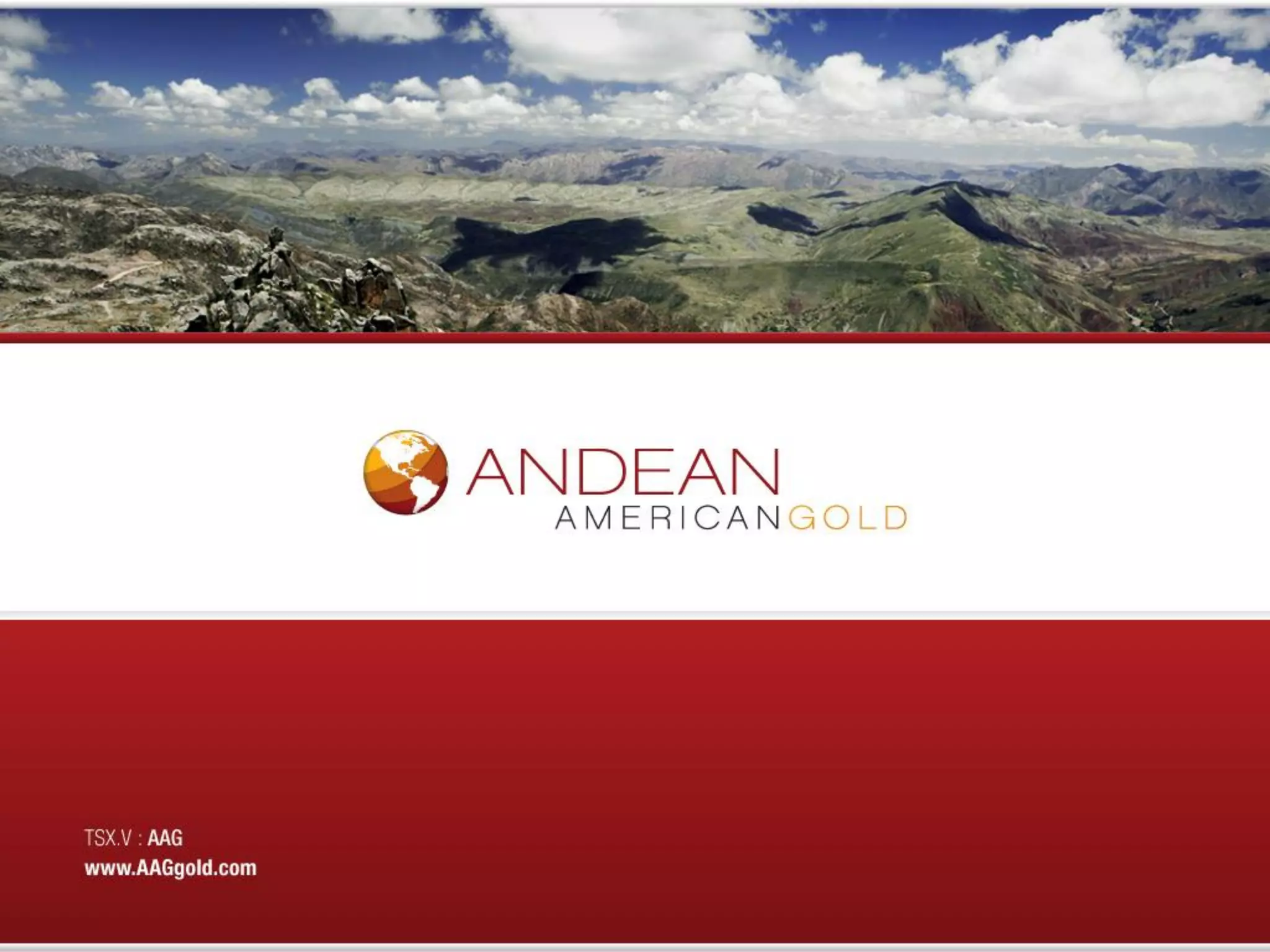 Cover slide of the Andean American Gold pitch deck — 2010