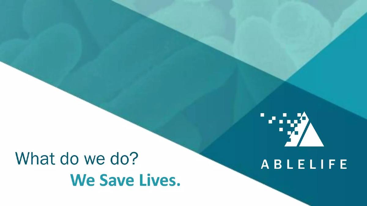 Cover slide of the Ablelife pitch deck — 2017