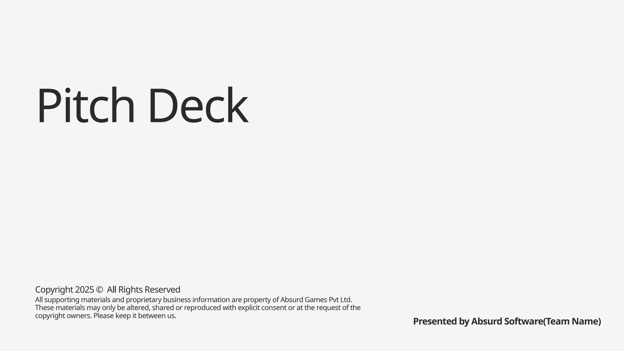 Cover slide of the Absurd Games Pitch Deck Teardown pitch deck