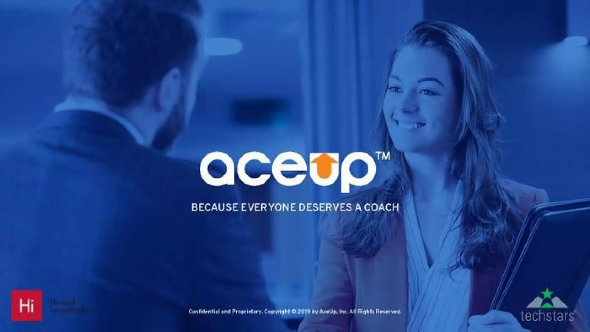 Cover slide of the AceUp pitch deck — 2019