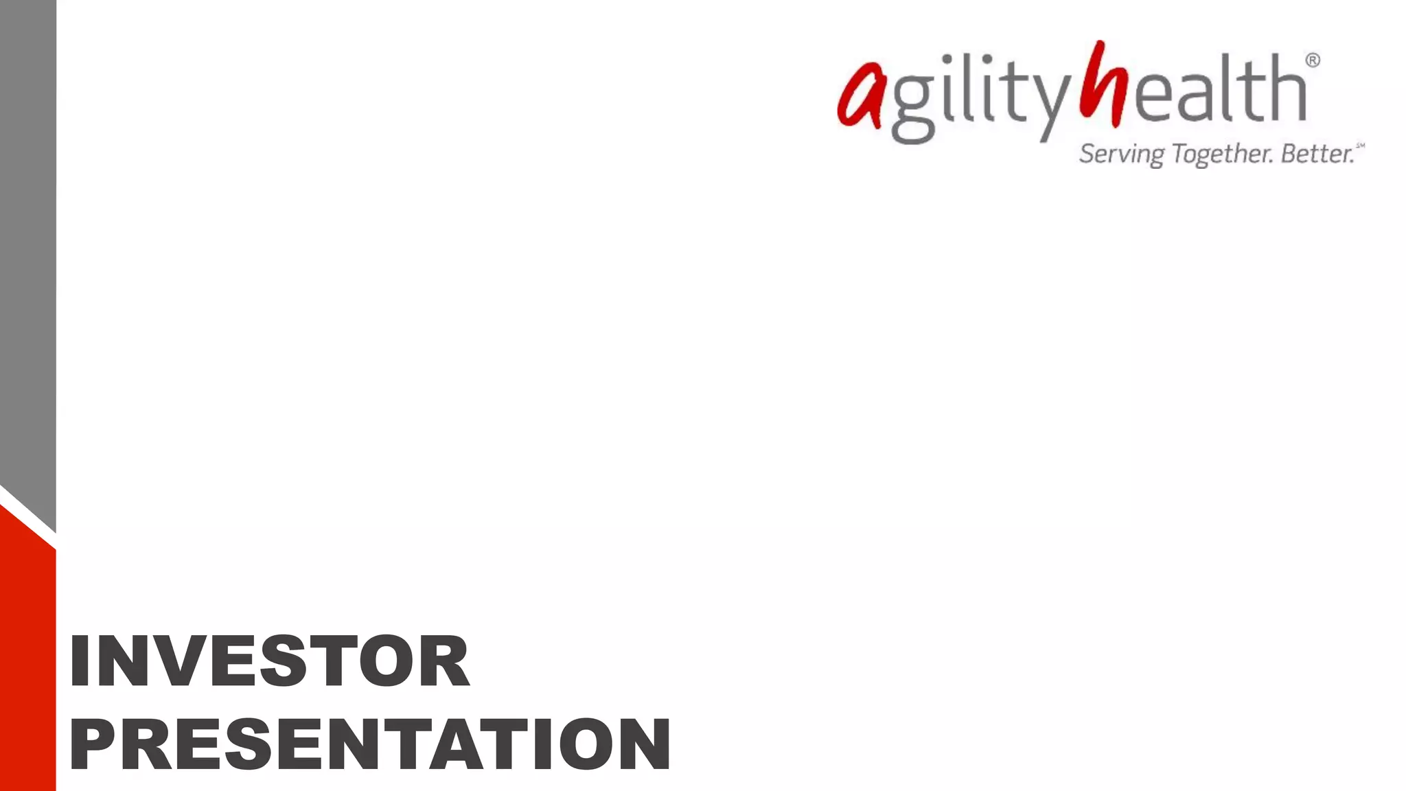 Cover slide of the Agility Health Pitch Deck Teardown pitch deck