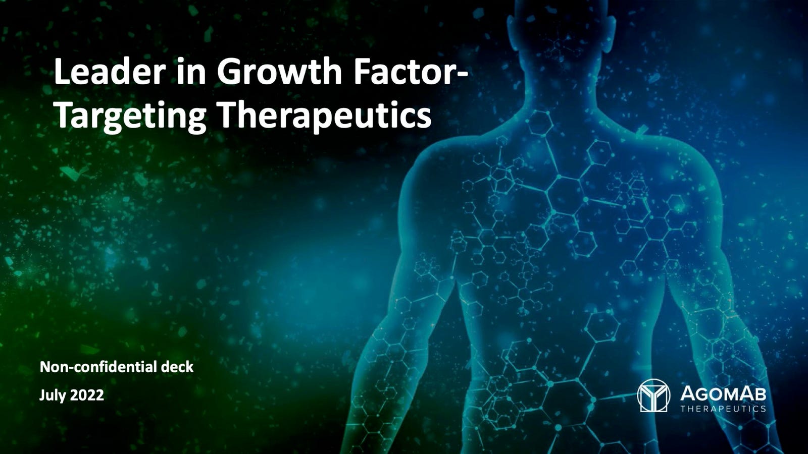 Cover slide of the AgomAb Therapeutics pitch deck — Series B 2023