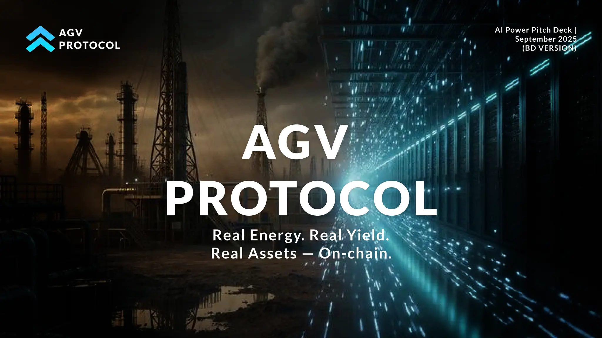 Cover slide of the AGV Protocol Pitch Deck Teardown pitch deck