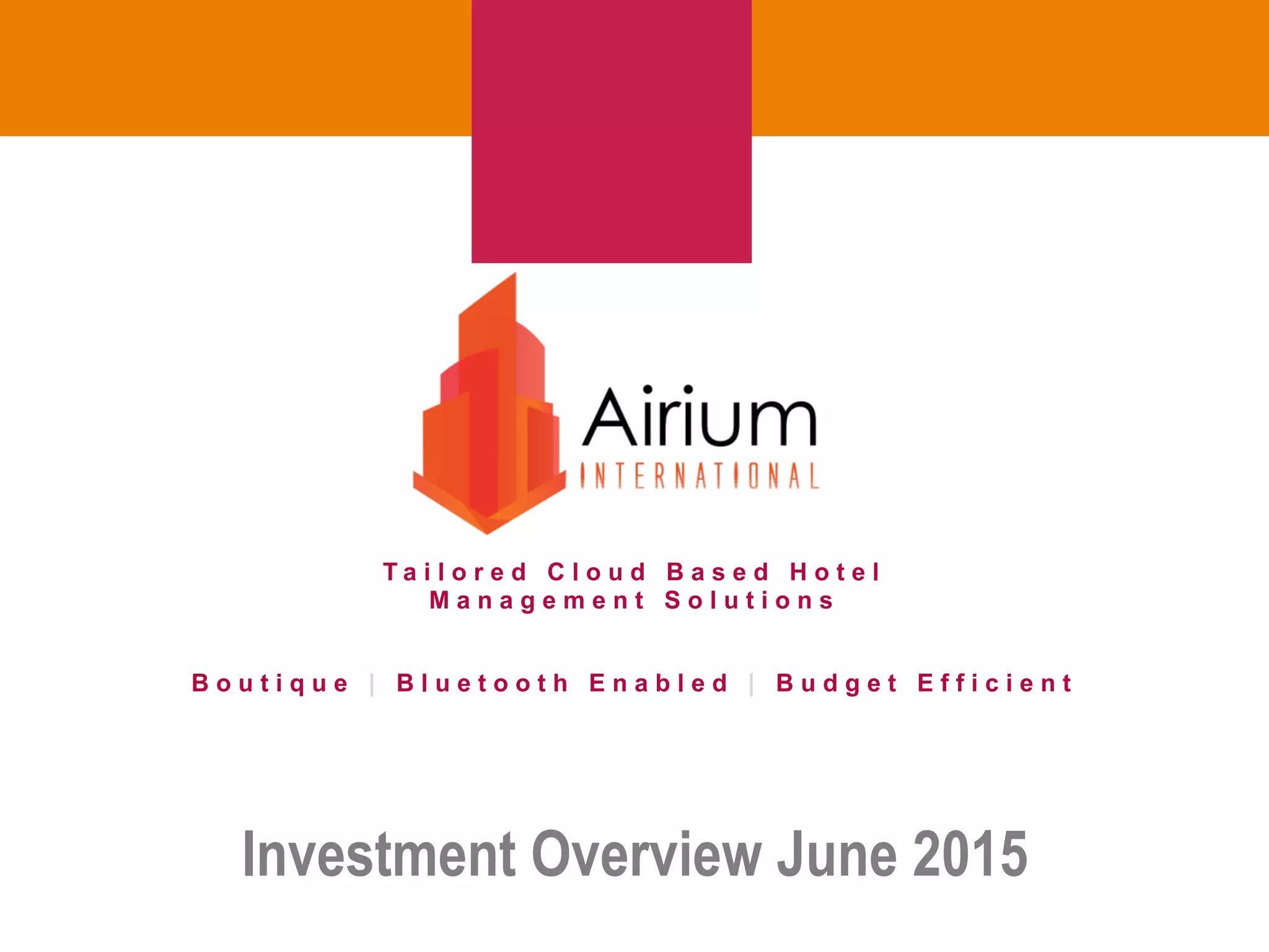 Cover slide of the Airium International pitch deck — Crowdfunder / Growth 2015