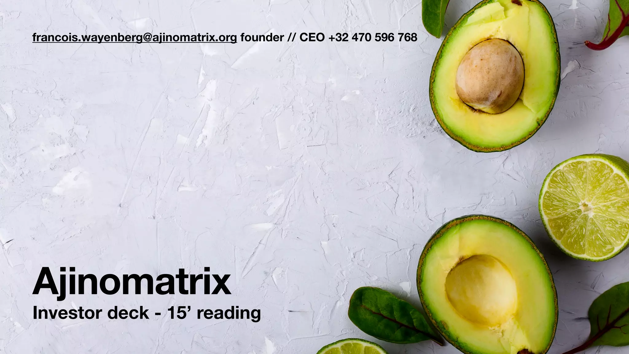 Cover slide of the Ajinomatrix pitch deck — Seed / Pre-revenue 2021
