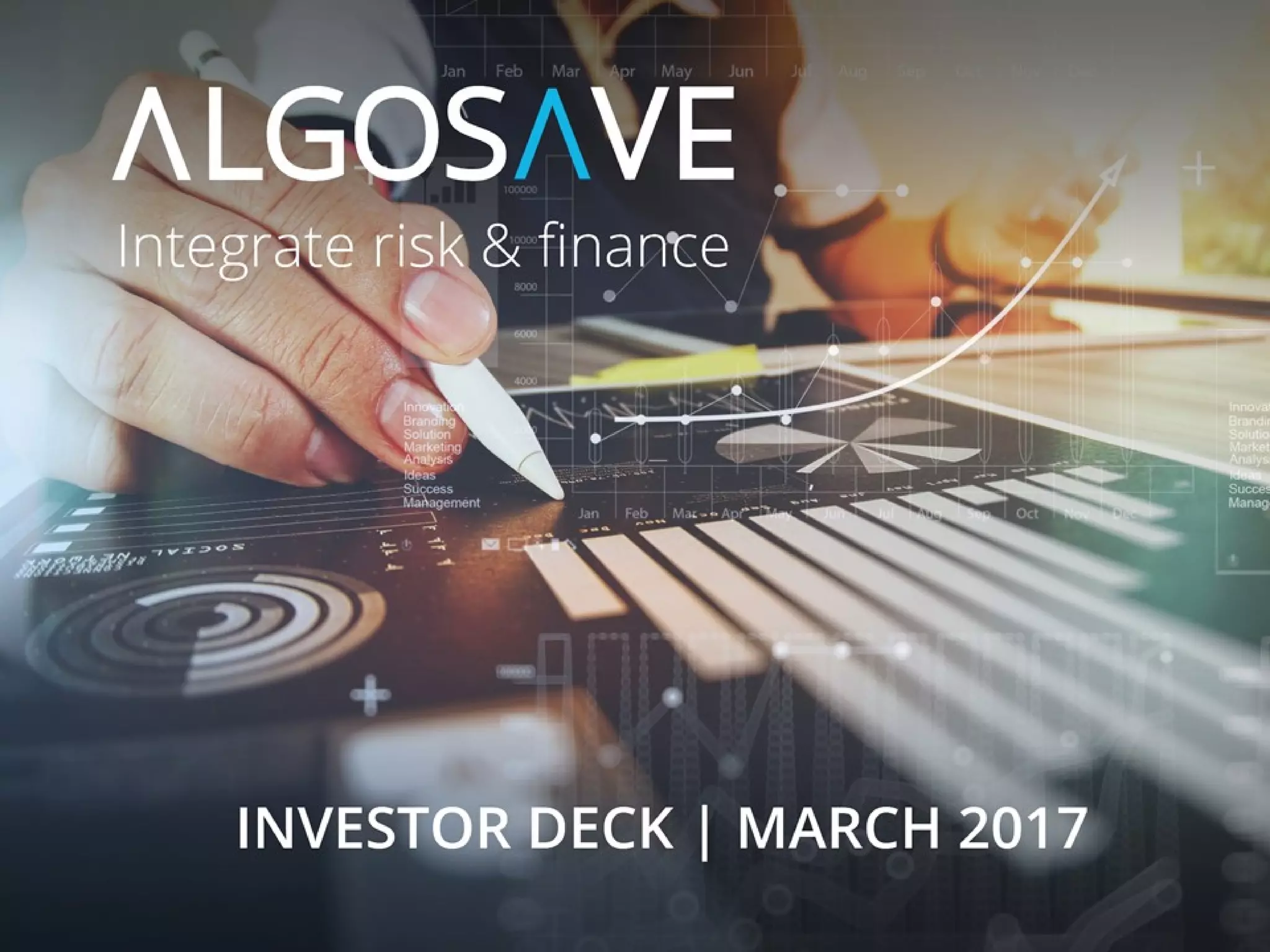 Cover slide of the Algosave pitch deck — 2017