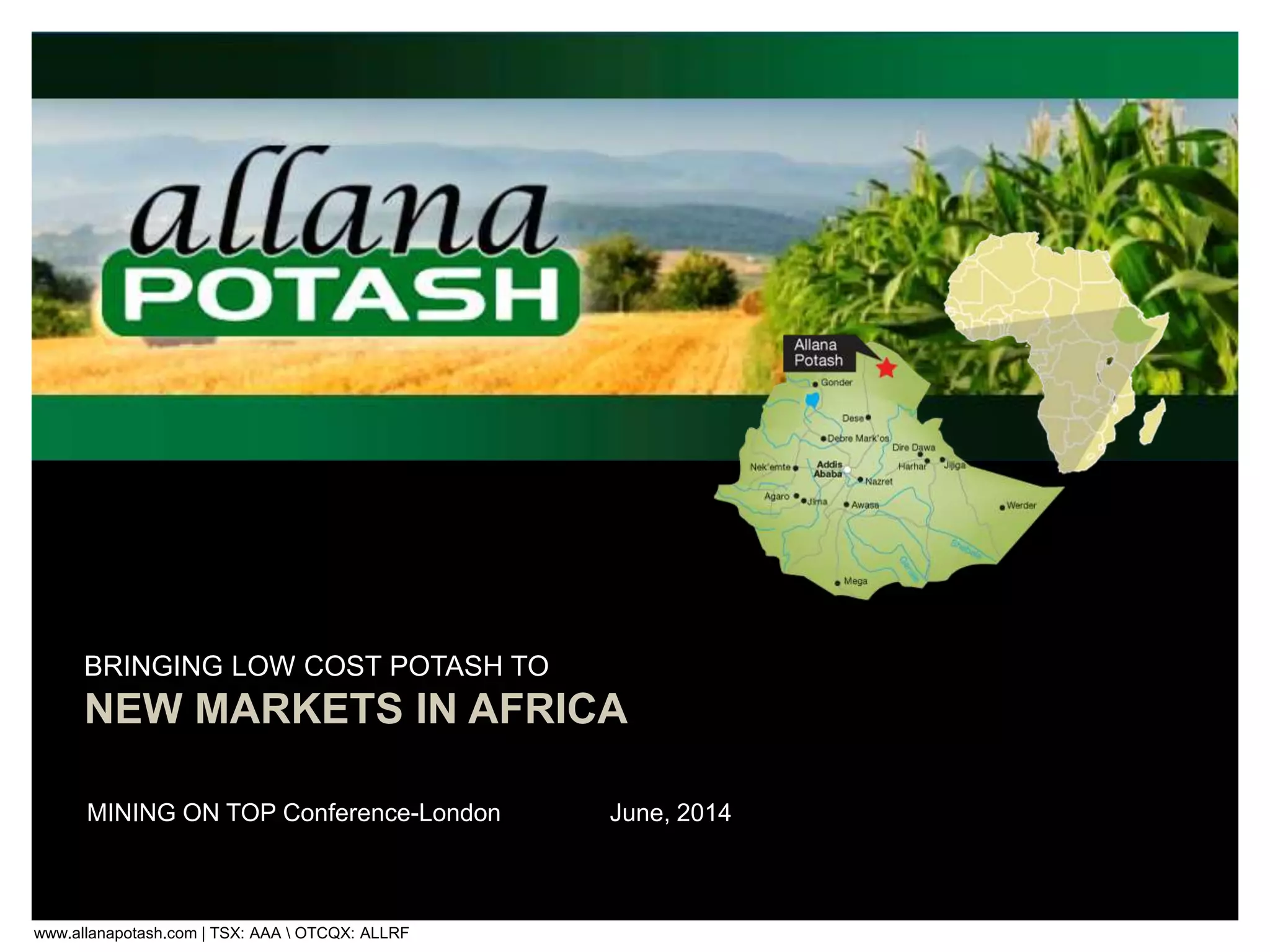 Cover slide of the Allana Potash pitch deck — Growth/Pre-production 2014