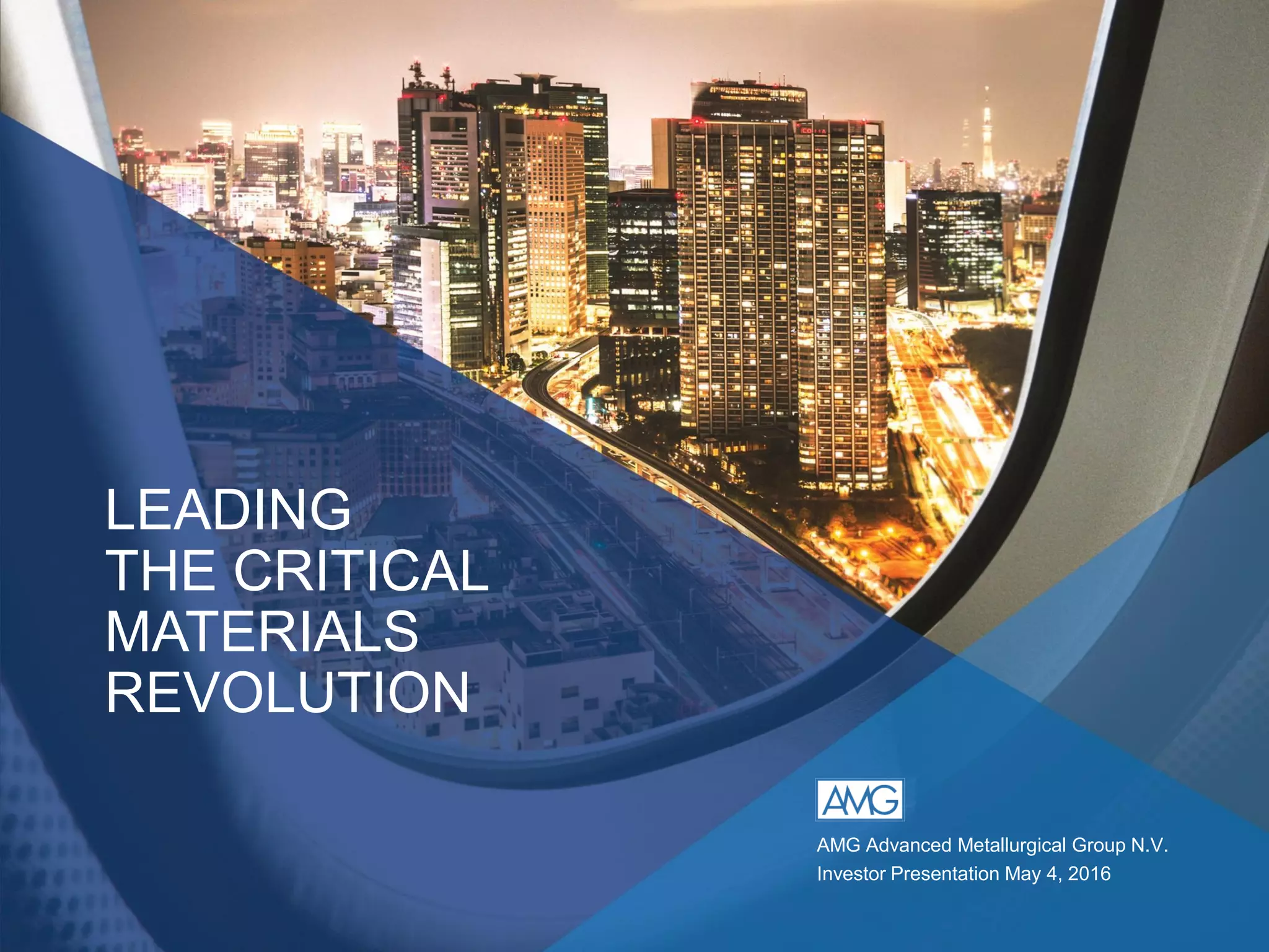 Cover slide of the AMG Advanced Metallurgical Group N.V. pitch deck — 2016