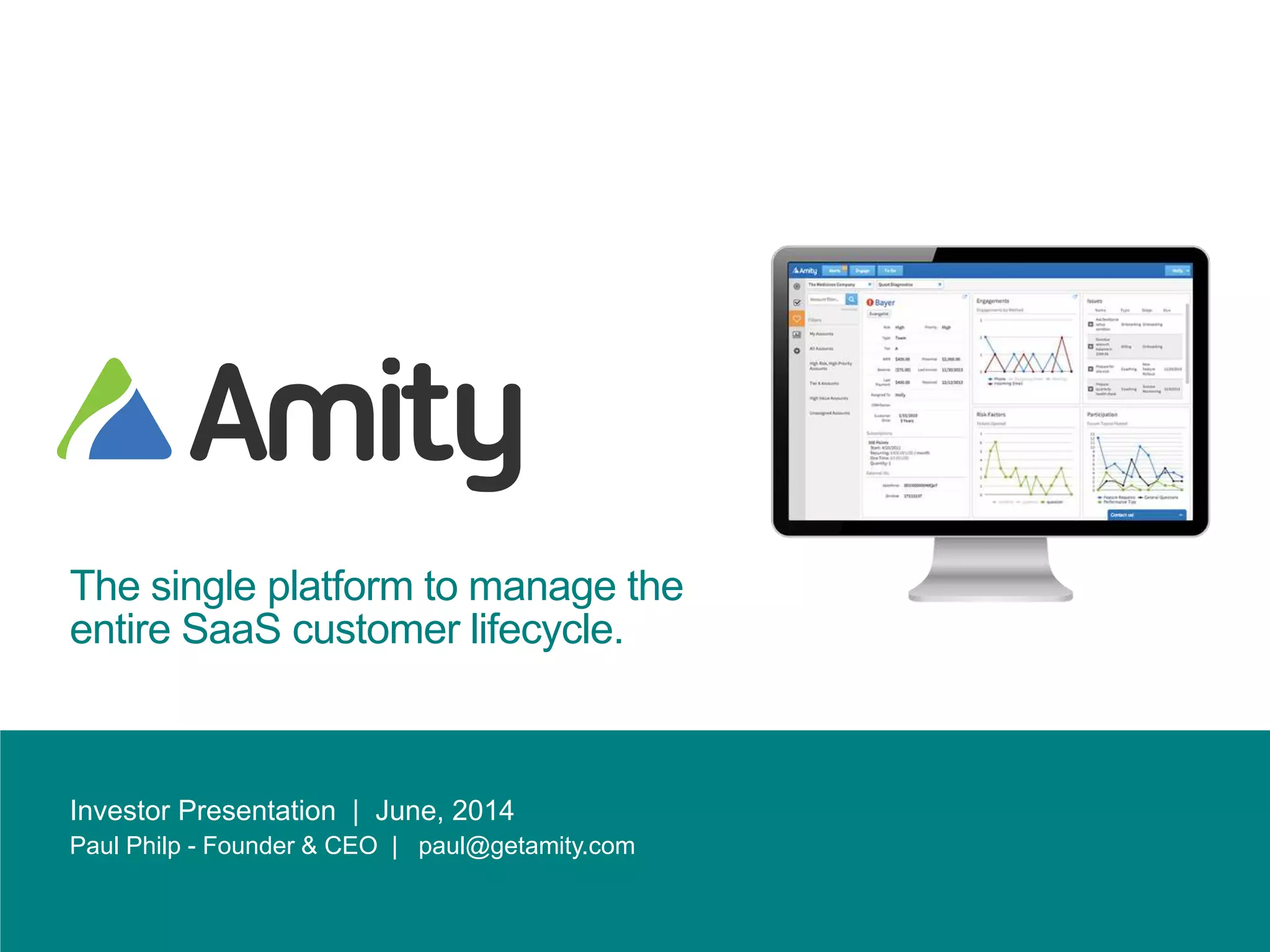 Cover slide of the Amity pitch deck — Unknown (Early Stage) 2014