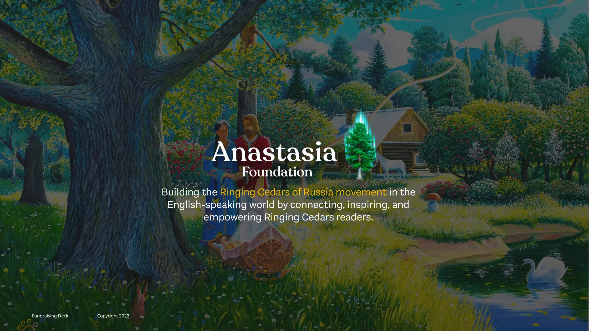 Cover slide of the Anastasia Foundation pitch deck — 2023