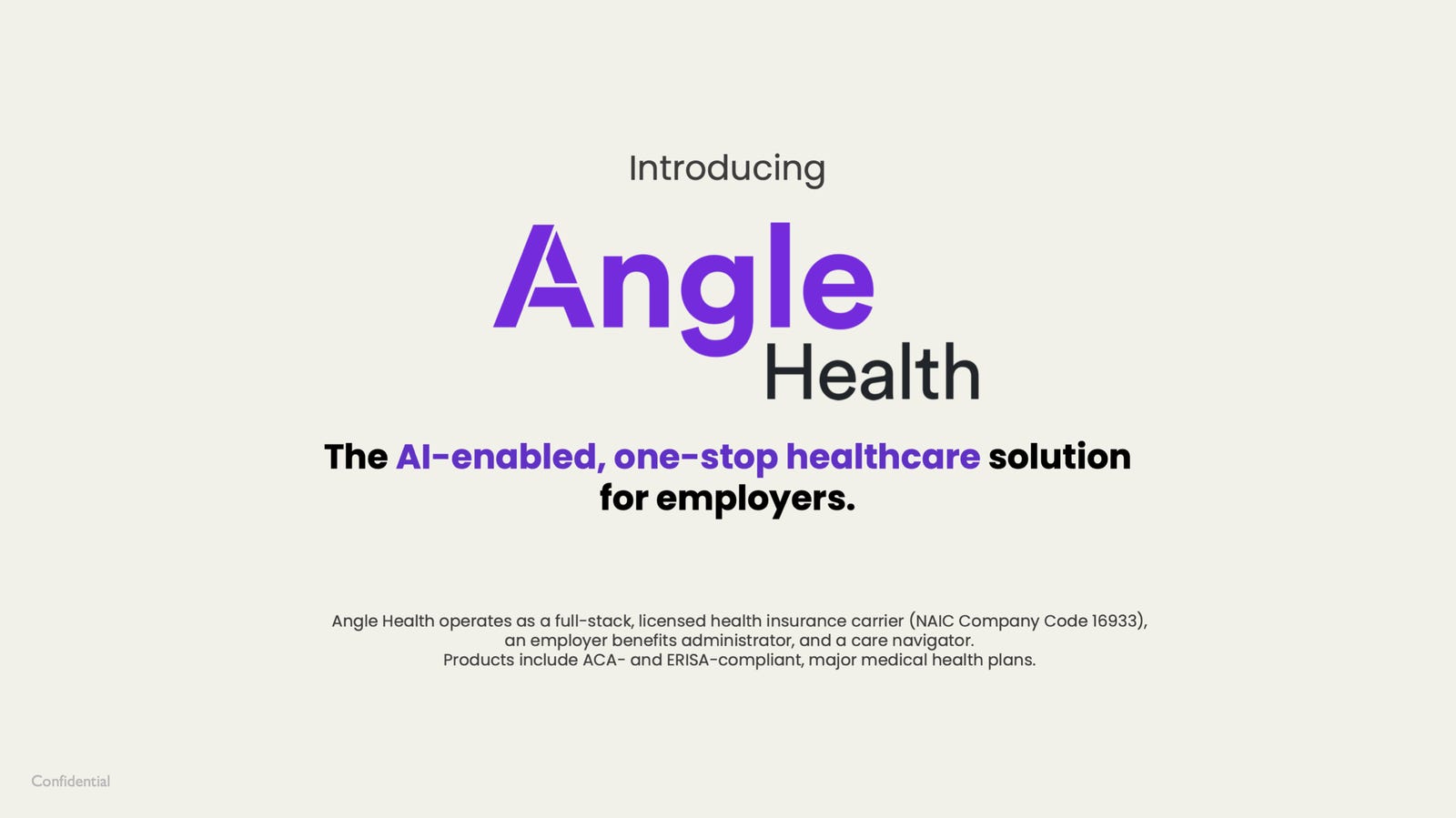Cover slide of the Angle Health pitch deck — Series A 2023