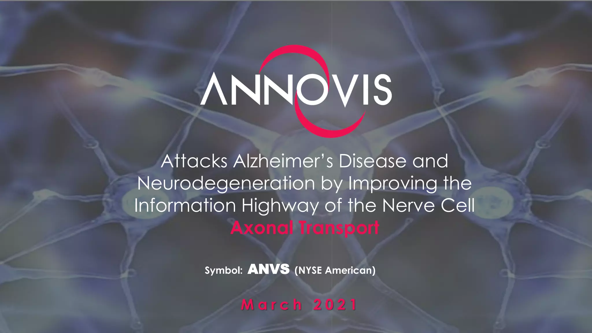 Cover slide of the Annovis pitch deck — 2021