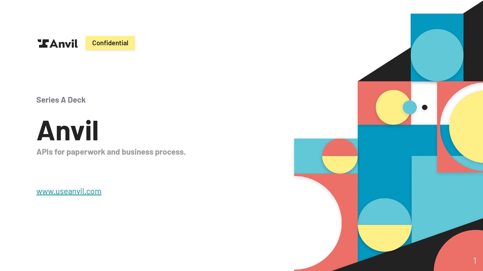 Cover slide of the Anvil pitch deck — Series A 2023