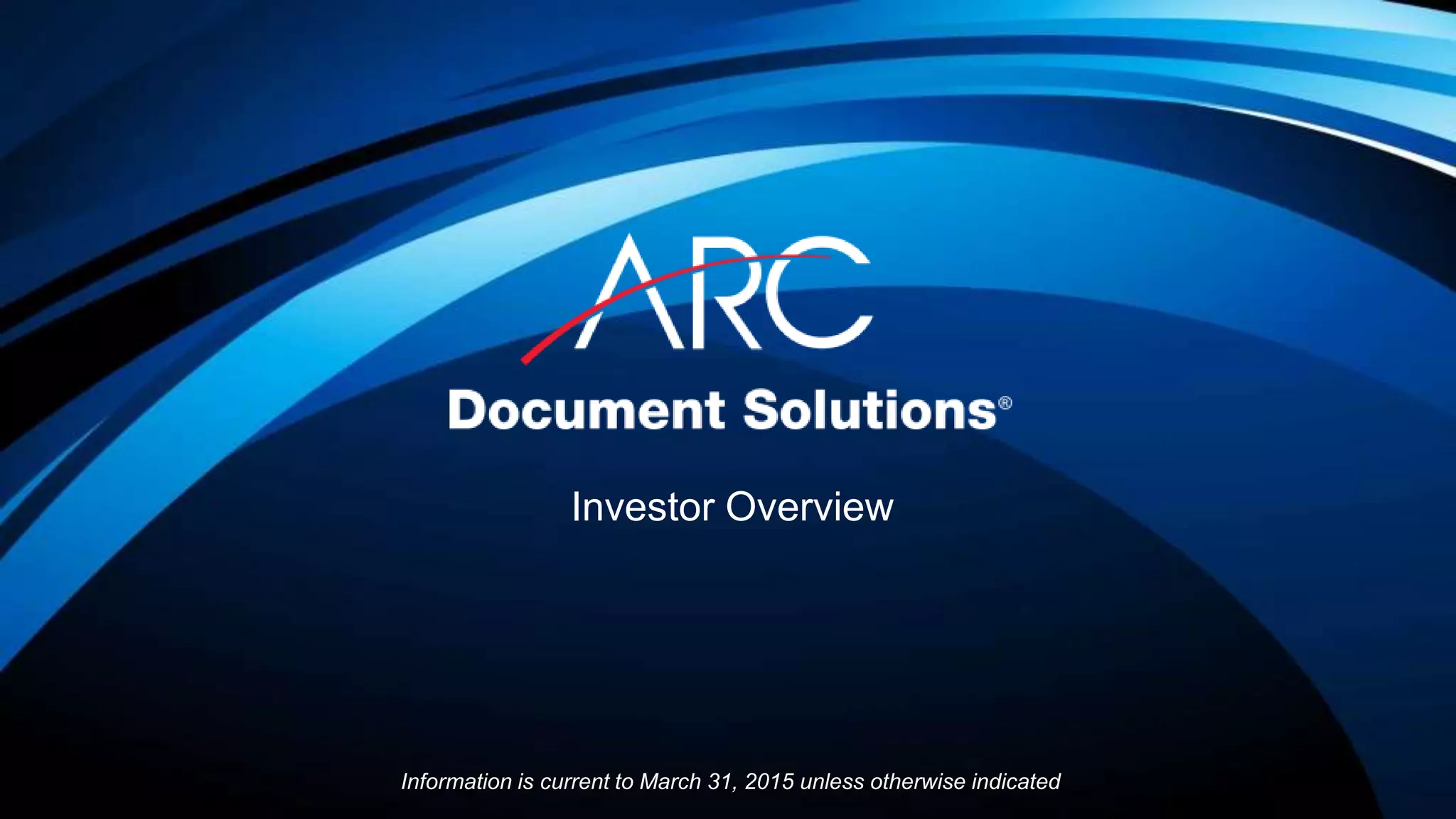Cover slide of the ARC Document Solutions pitch deck — 2015