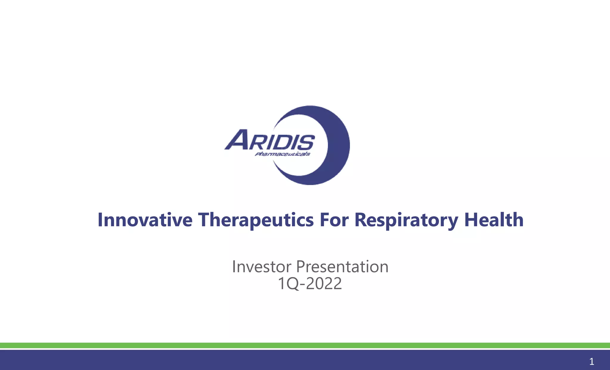 Cover slide of the Aridis Pharmaceuticals pitch deck — Clinical Stage (Phase 3) 2022