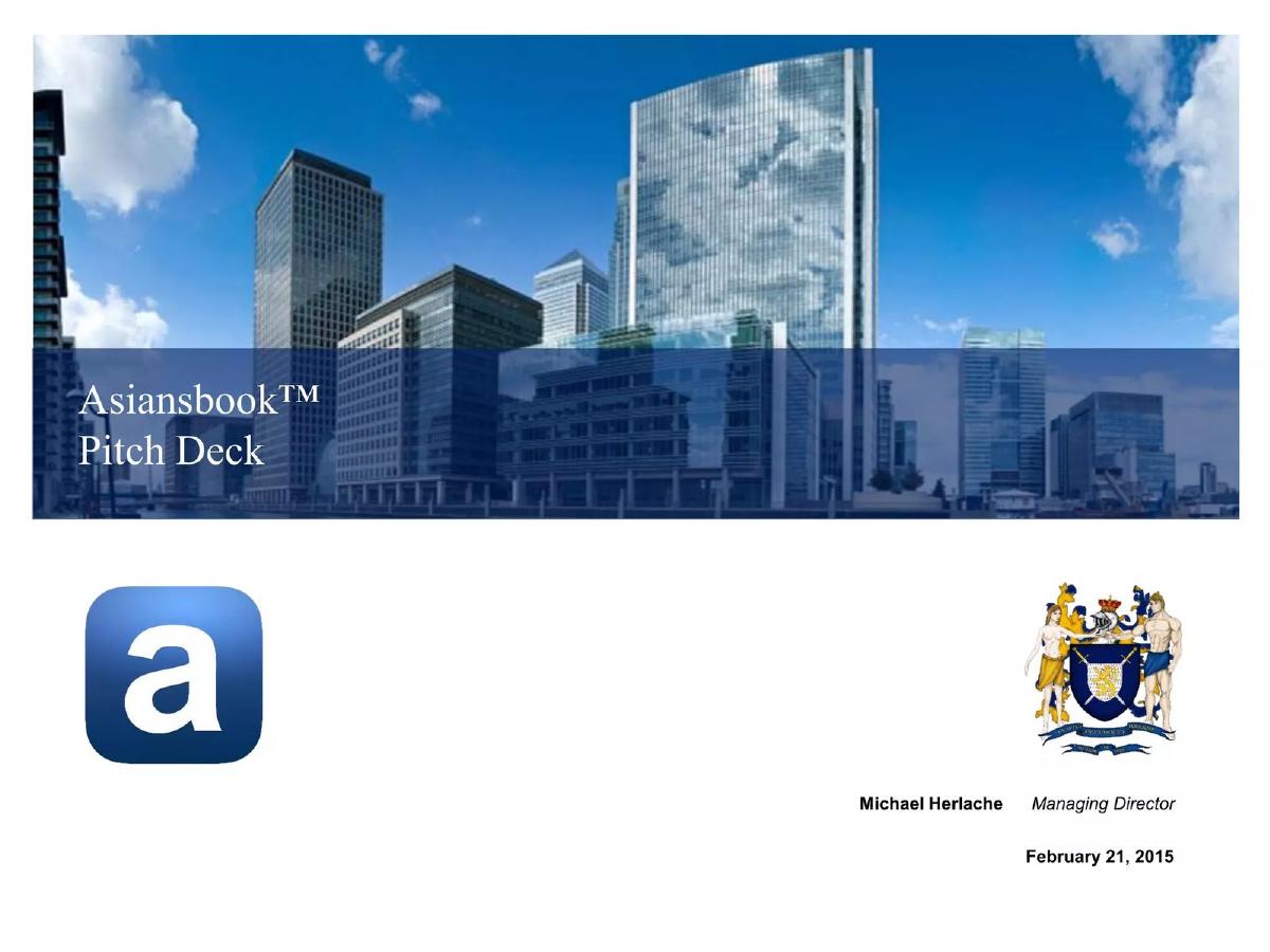 Cover slide of the Asiansbook pitch deck — 2015