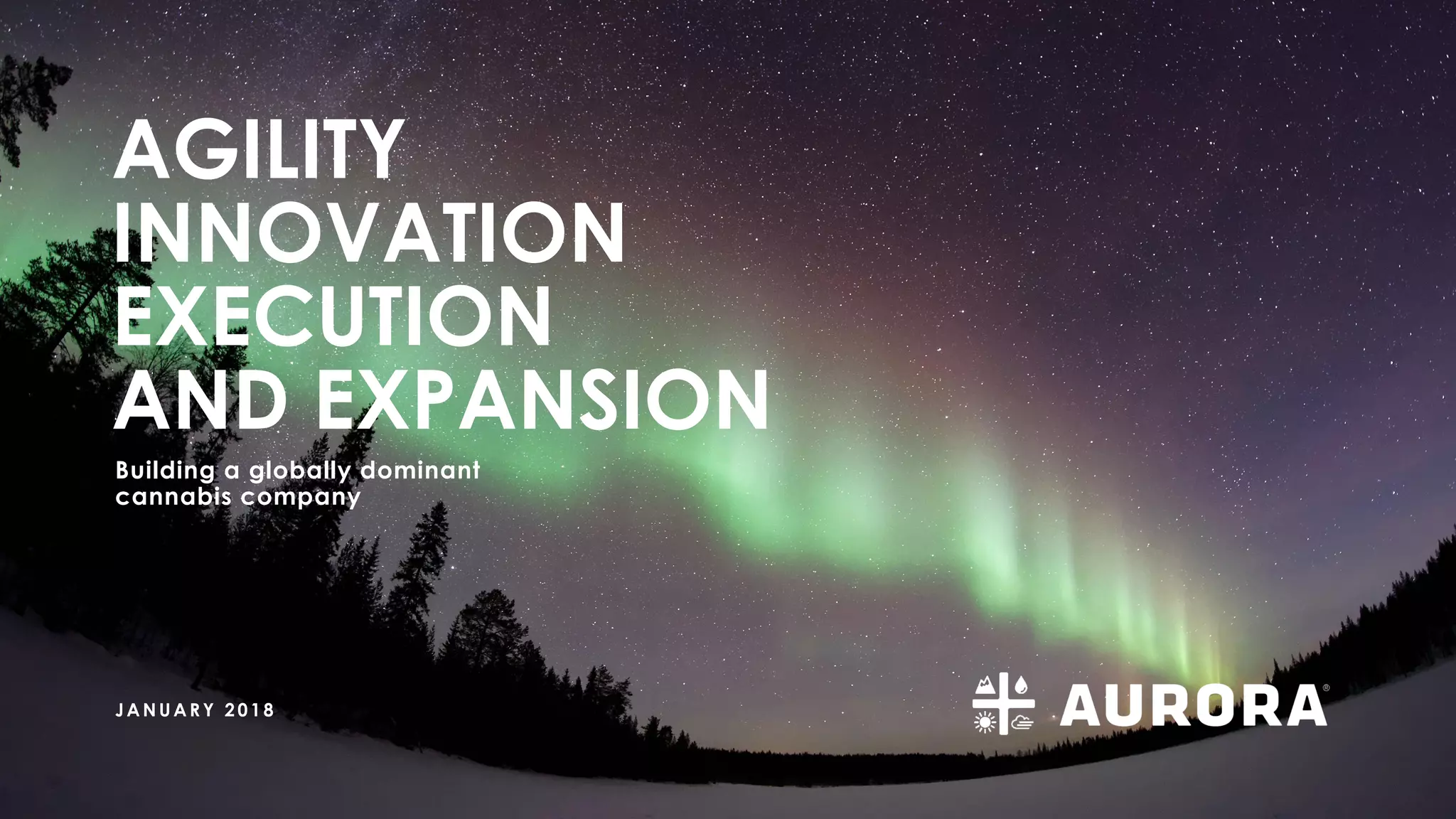 Cover slide of the Aurora Cannabis Inc. pitch deck — 2018