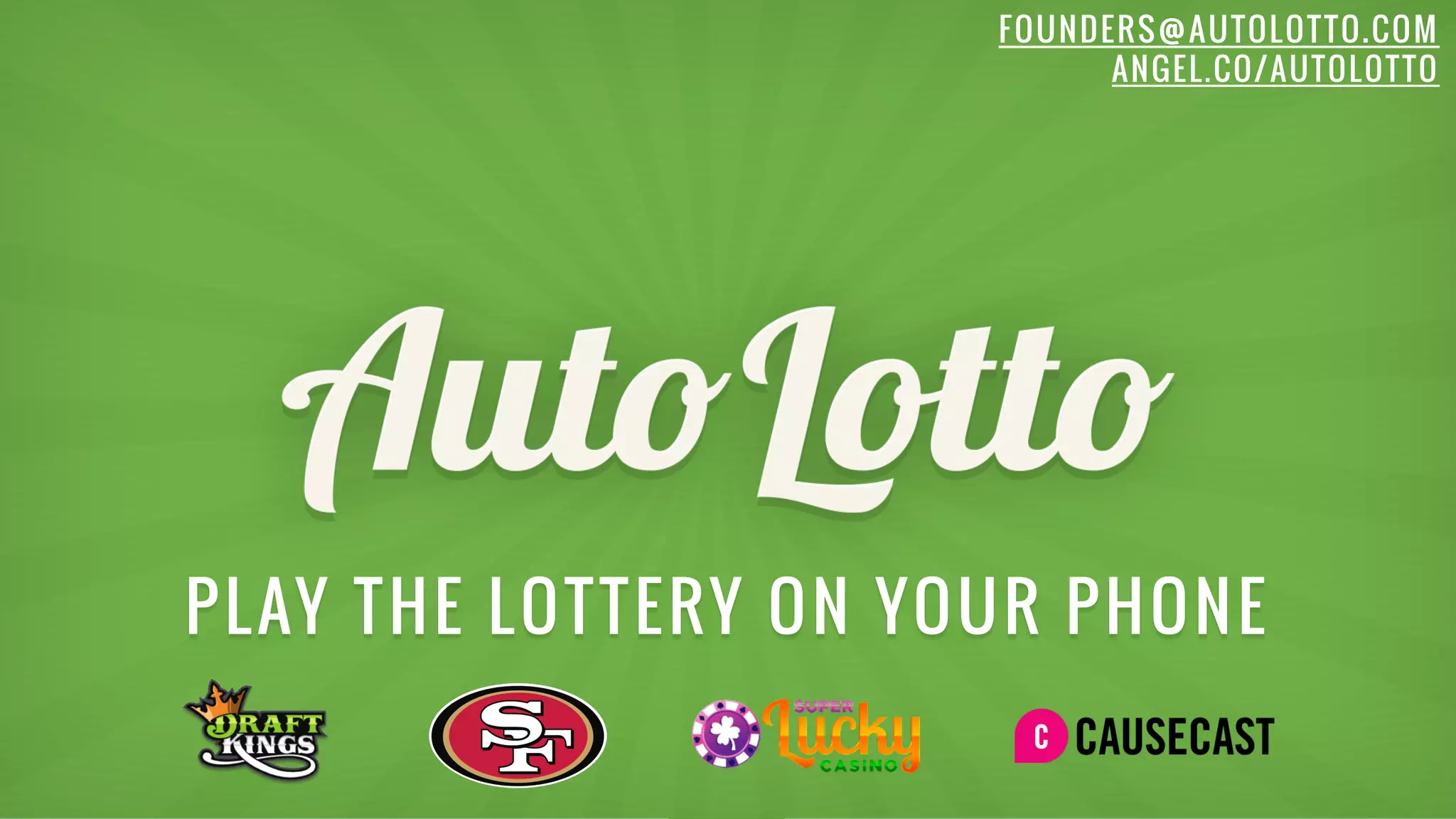 Cover slide of the AutoLotto pitch deck — 2015
