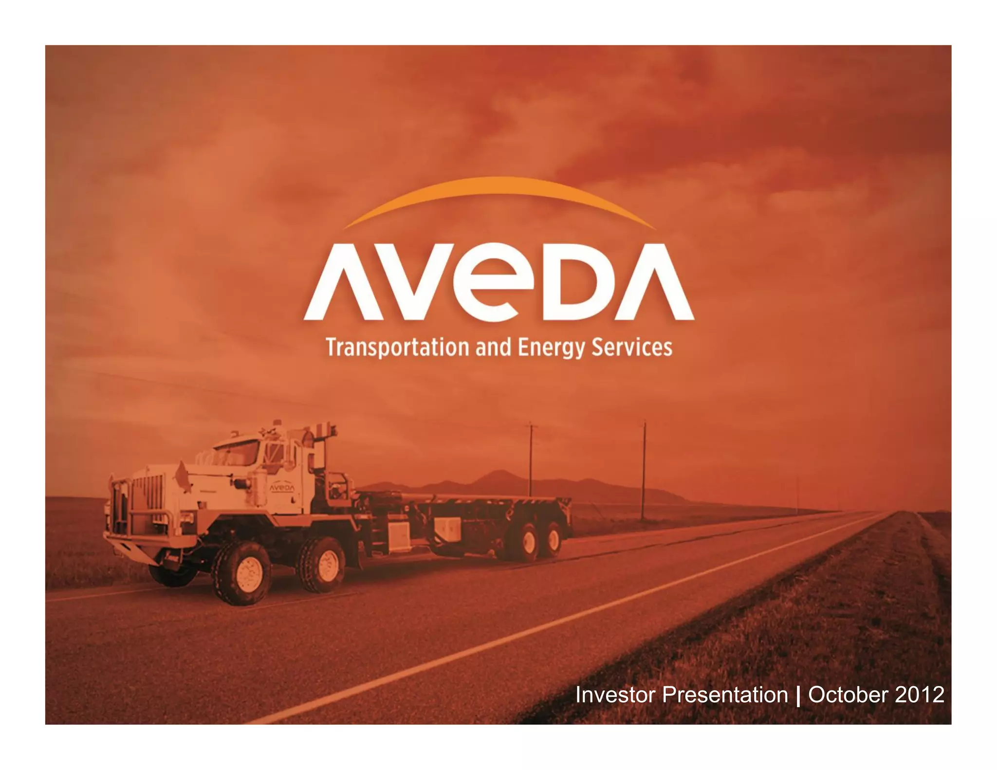 Cover slide of the Aveda Transportation and Energy Services pitch deck — 2012
