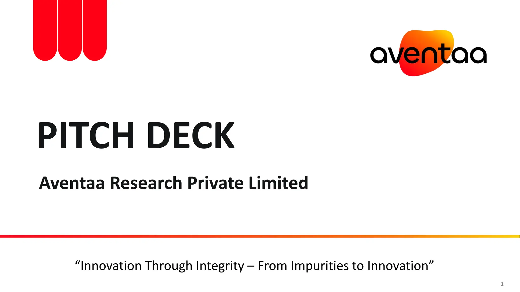 Cover slide of the Aventaa Research Private Limited pitch deck — Not stated