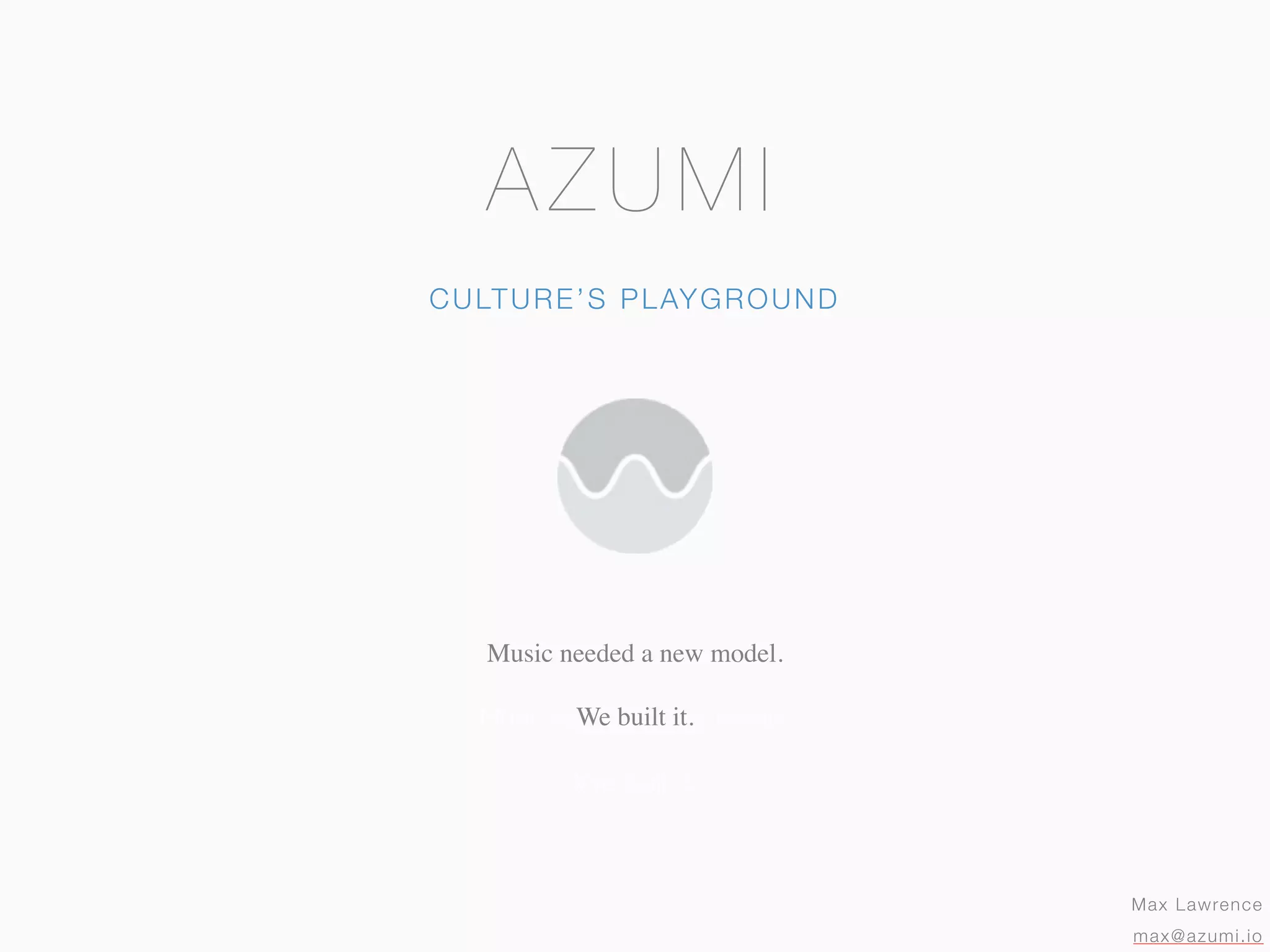 Cover slide of the Azumi pitch deck — Early Stage / Seed 2015