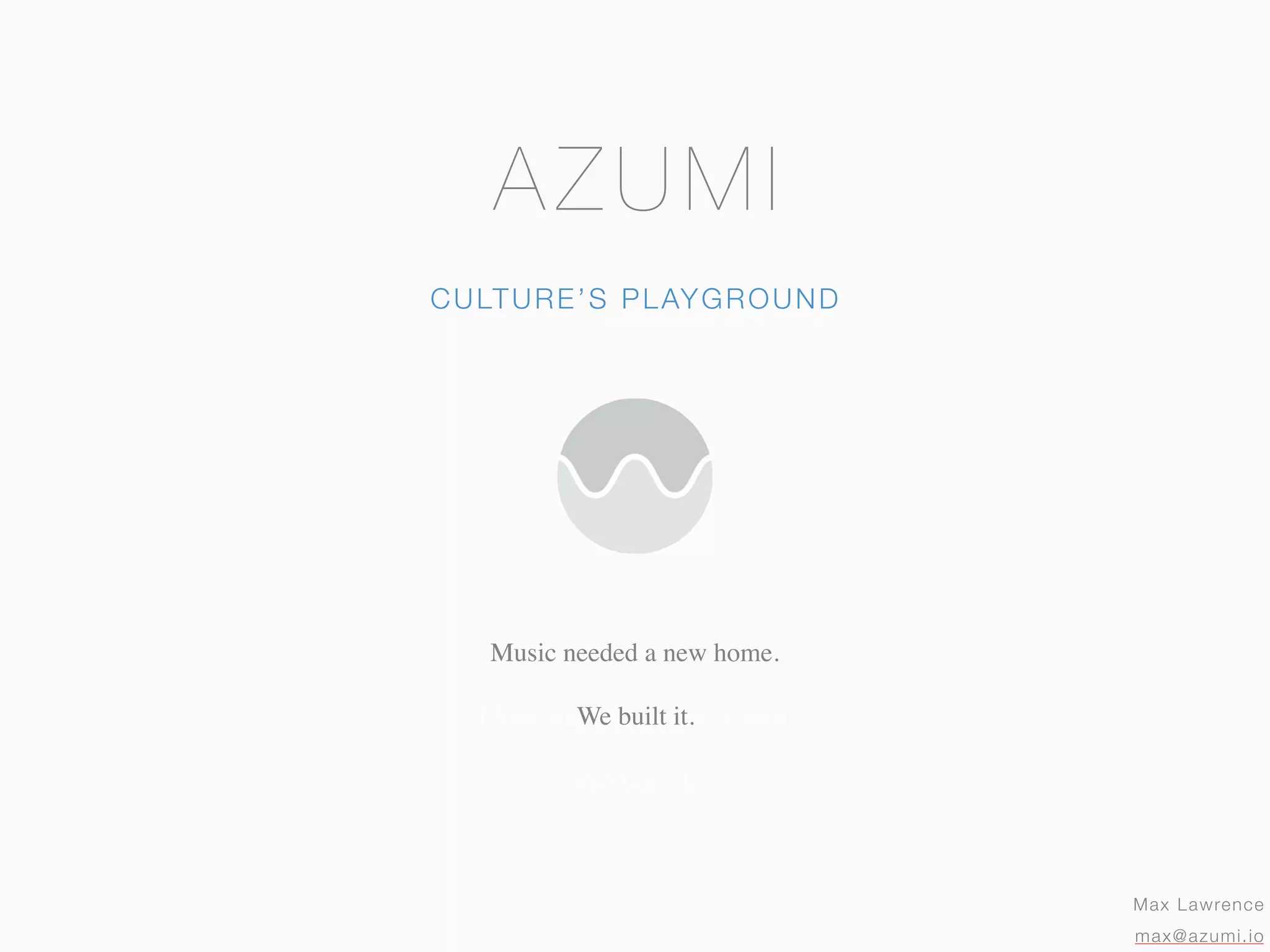 Cover slide of the Azumi pitch deck — Pre-Seed / Alpha 2016