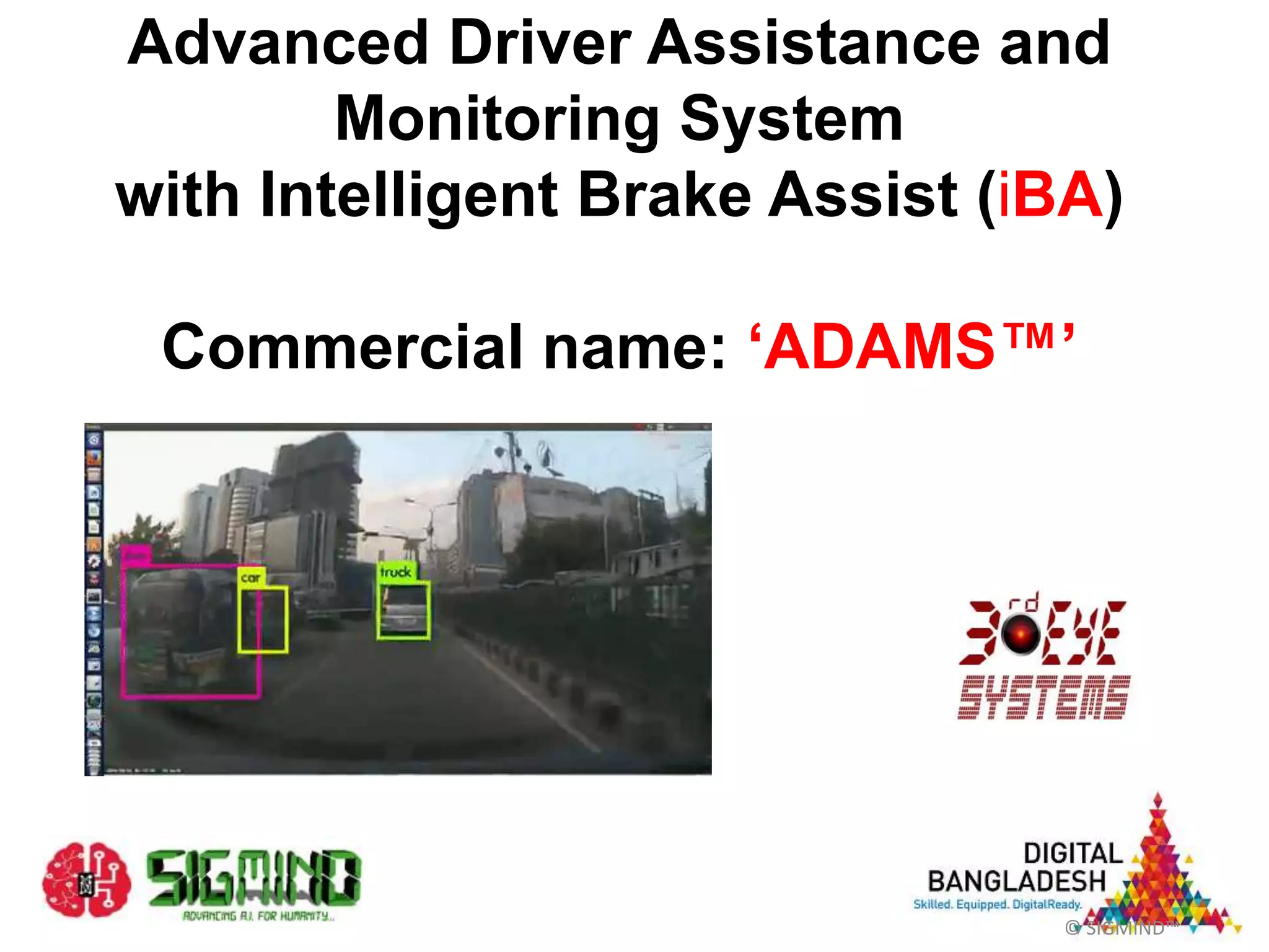 Cover slide of the ADAMS (SIGMIND) pitch deck — 2013